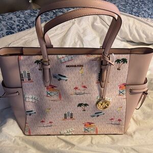 Michael Kors Pink Shoulder Bag with Tropical Print